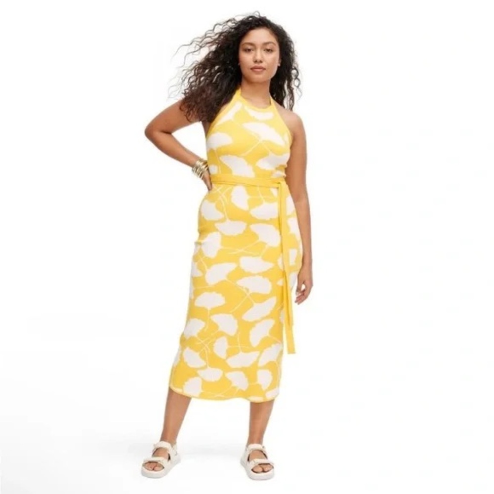 NEW Diane Von Furtenburg DVF x Target yellow ginkgo halter midi dress XXL